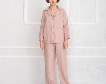 Kleding Dameskleding Pyjamas & Badjassen Sets Gemonogrammeerde pyjama gepersonaliseerde pyjama organisch linnen 2PC nachtkleding 