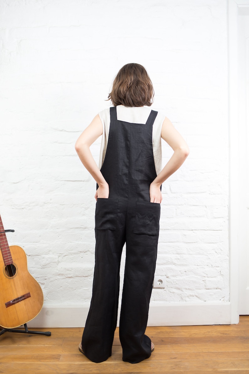 KAIA Black Linen Jumpsuit With Pockets . Harem Jumpsuit Linen Etsy