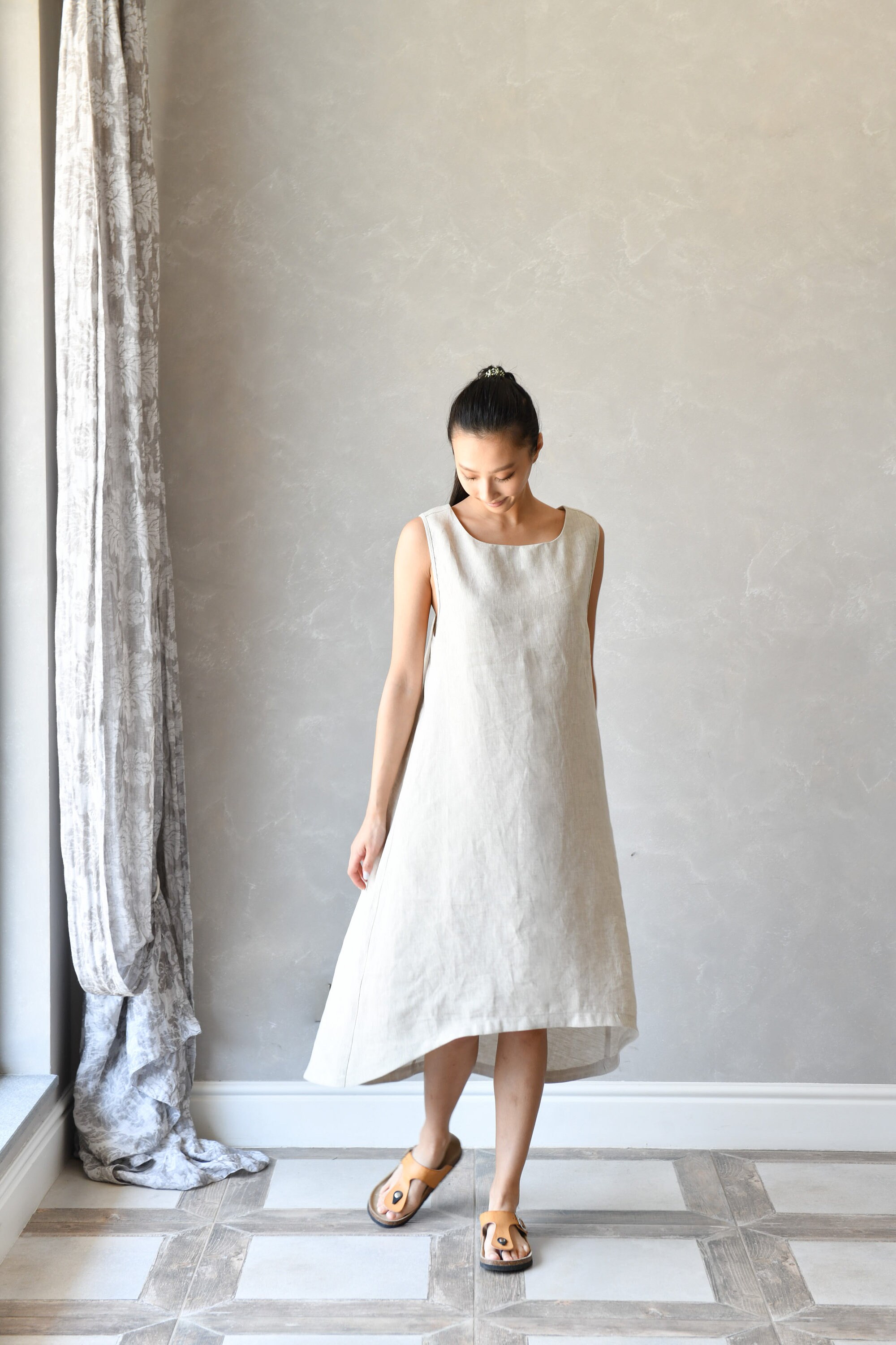 Linen Racerback Dress: Sleeveless Asymmetrical Summer Clothing