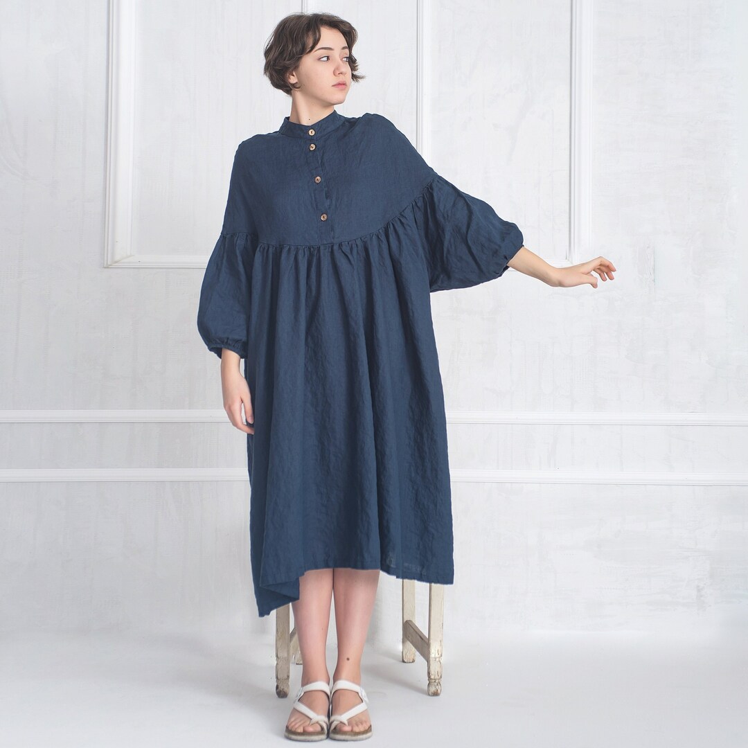 Blue Linen Dress, Maxi Linen Dress, Medieval Linen Dress FAIRY, Linen Clothes for Women, Plus ...