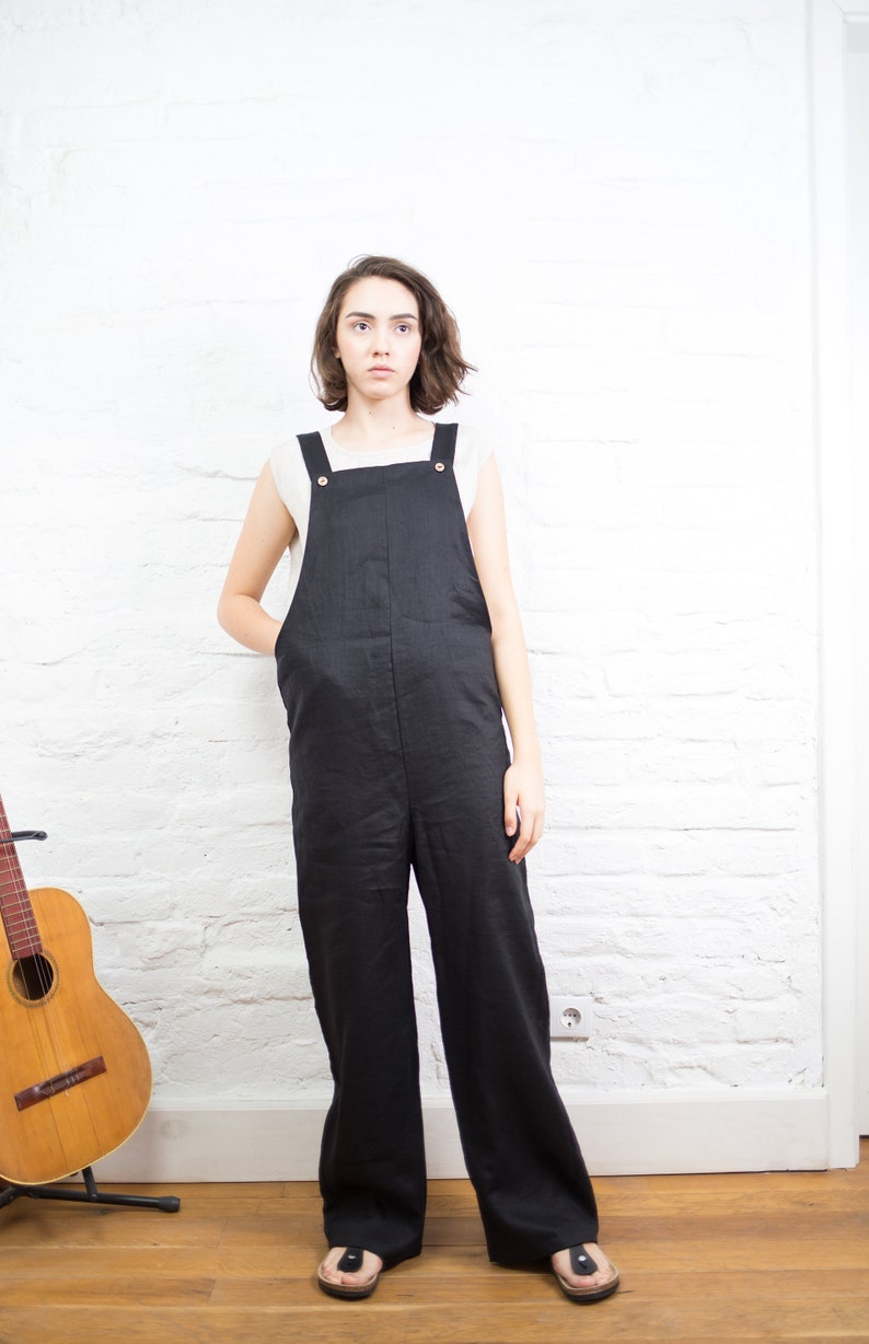 KAIA Black Linen Jumpsuit With Pockets . Harem Jumpsuit Linen Etsy