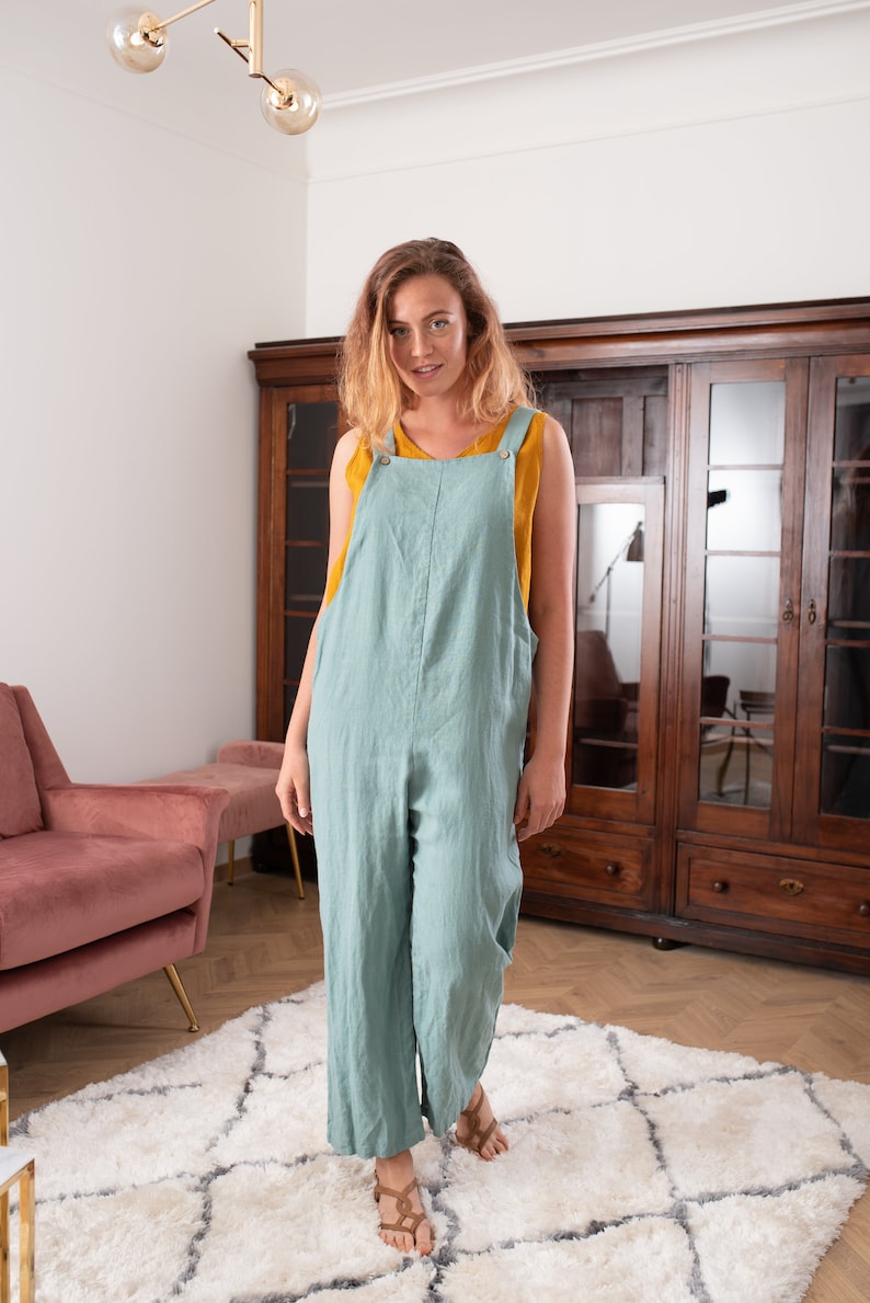 Leinen Latzhose Damen - Sommer Overall Mit Weitem Bein
