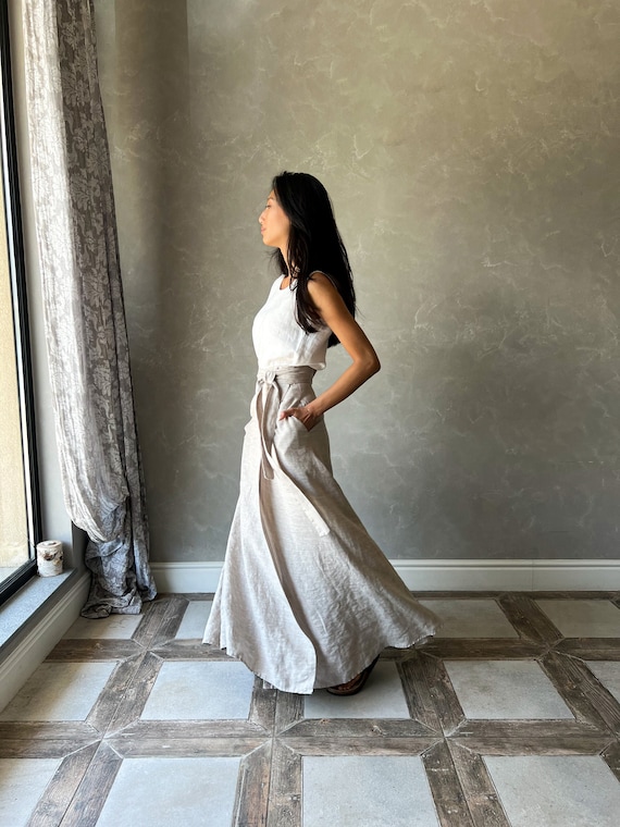 Long Linen Skirt with Pockets, Linen Wrap Skirt, Linen Maxi Skirt, Boho Summer Skirt,Linen Circle Skirt,Wrap Around Skirt,Full Skirt DOROTHY