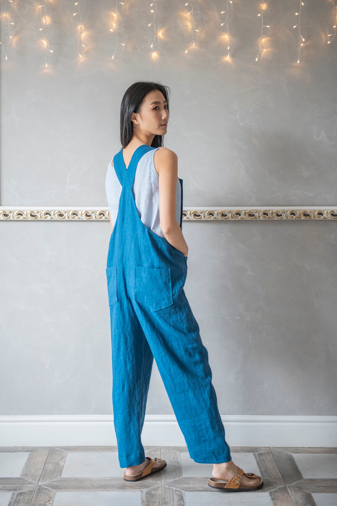 Linen Jumpsuit Dungaree Linen Harem Jumpsuit Linen Overalls Etsy