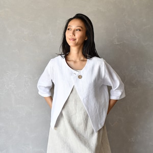 Linen Bolero Jacket, Linen Crop Top, Short Linen Coat, Linen Kimono ALVINA, Linen Clothing Women