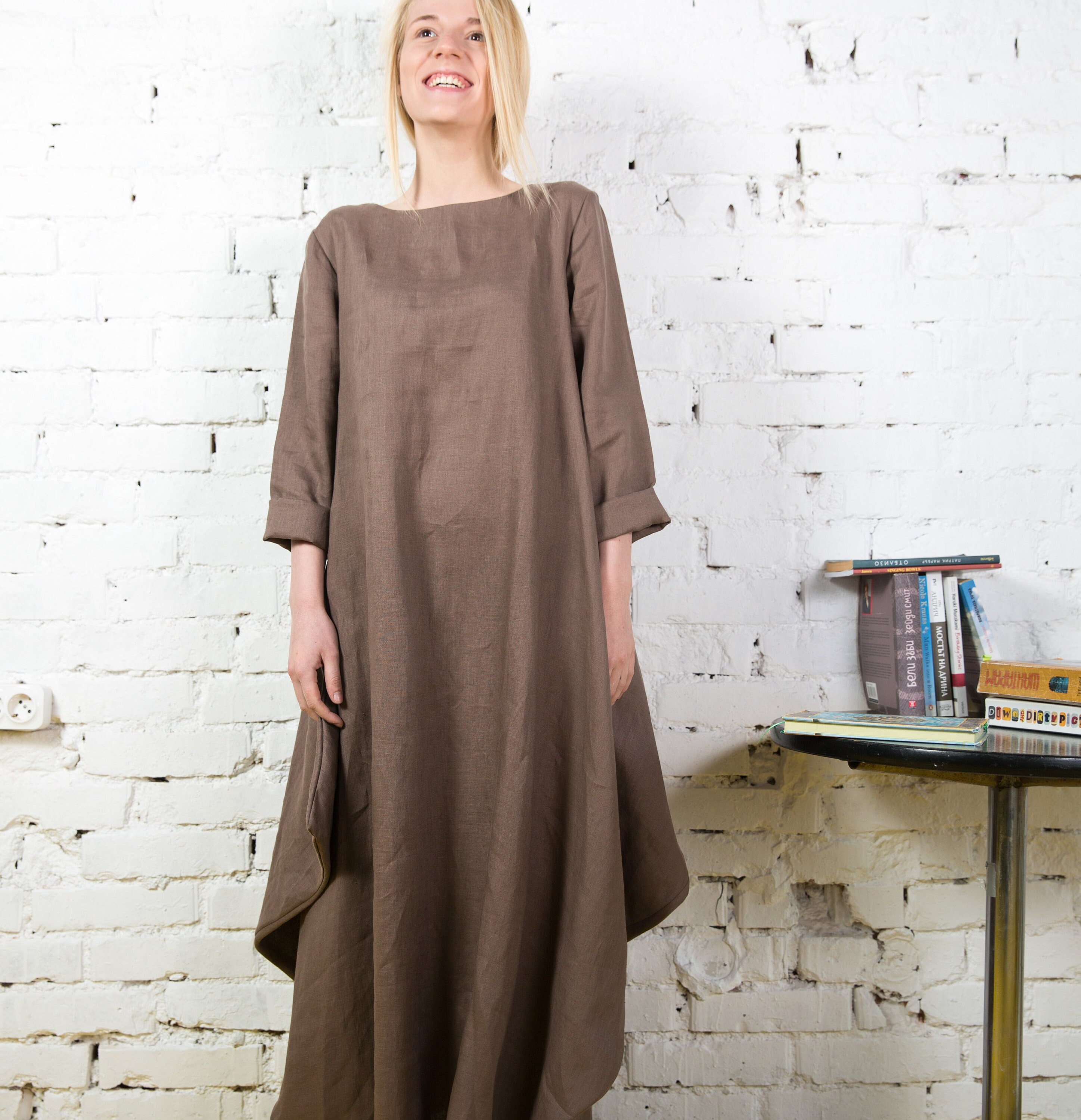 Maxi Linen Dress LORELEI / Long Sleeve Dress / Womens Linen | Etsy