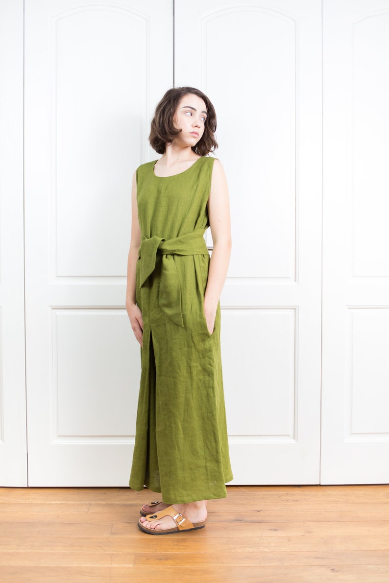 Linen jumpsuit women clothing GRETEL Wide leg pants women linen clothing Loose fitting linen apparel