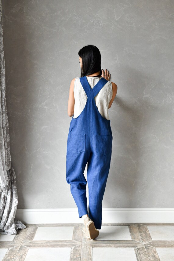 Harem Jumpsuit Linen, Harem Linen Dungarees, Plus Size Linen Overalls JUNE,  Summer Romper Women 