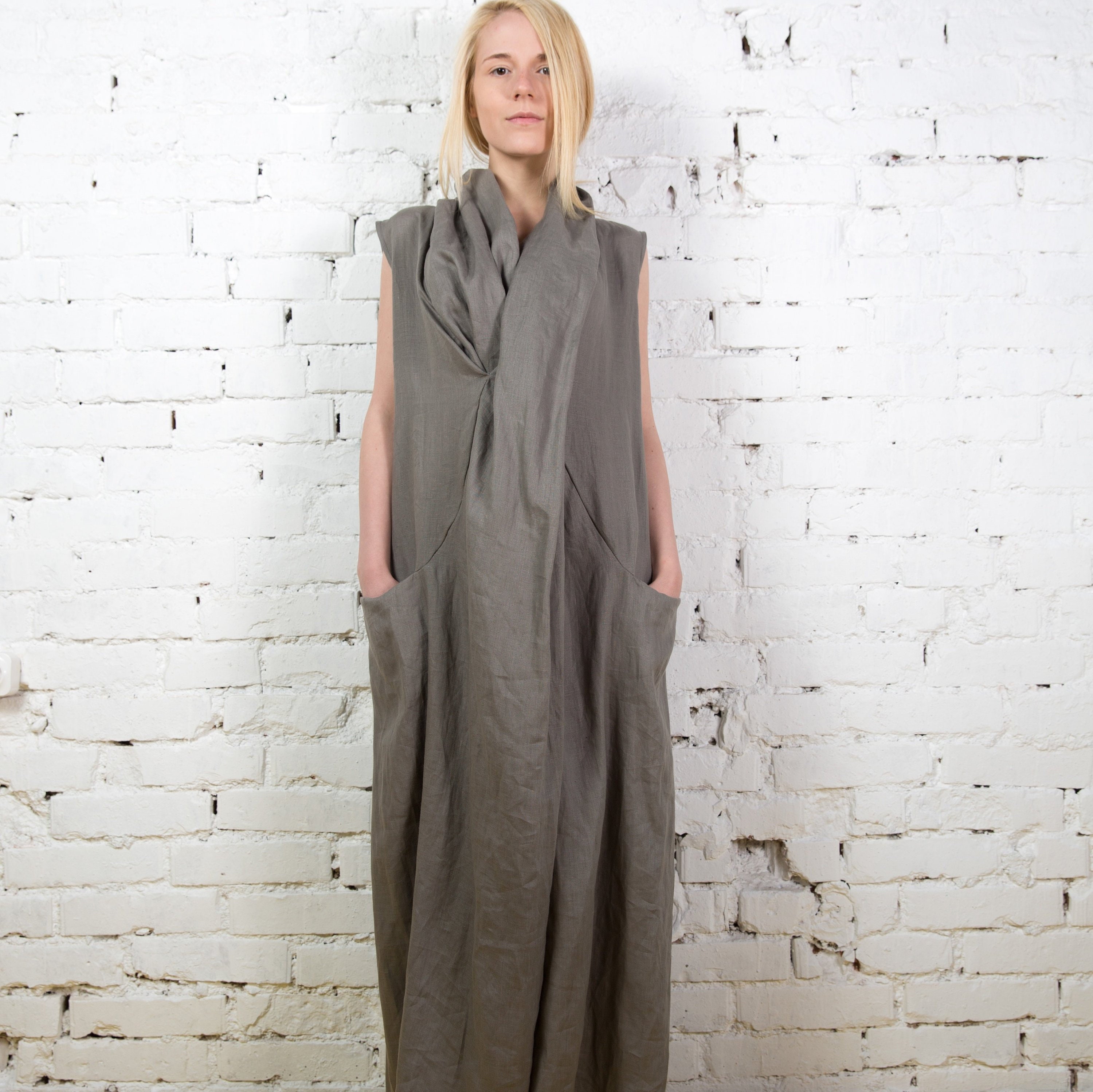 Grey Linen Dress With Pockets BELLE Dark Grey Dress Gray - Etsy