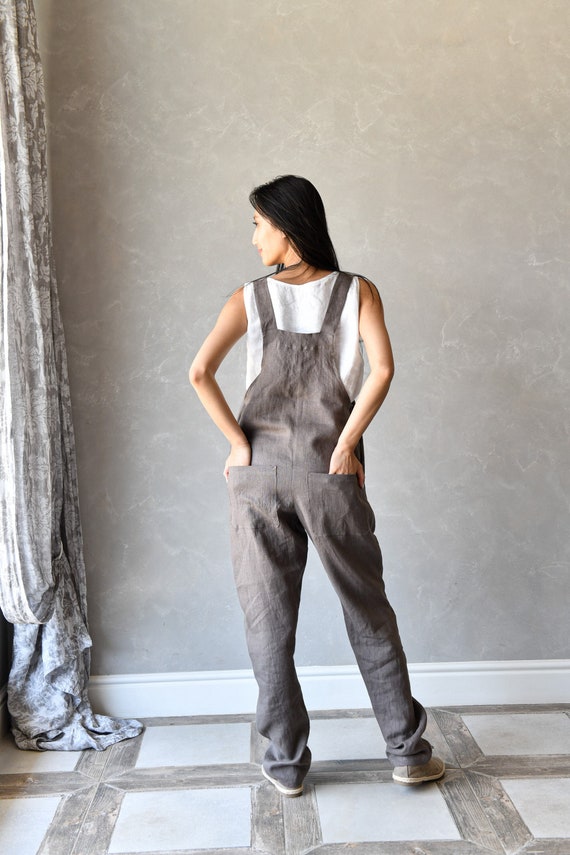 Linen Overalls Women, Harem Linen Dungarees, Linen Jumpsuit Women, Brown  Linen Romper DIDI -  Canada