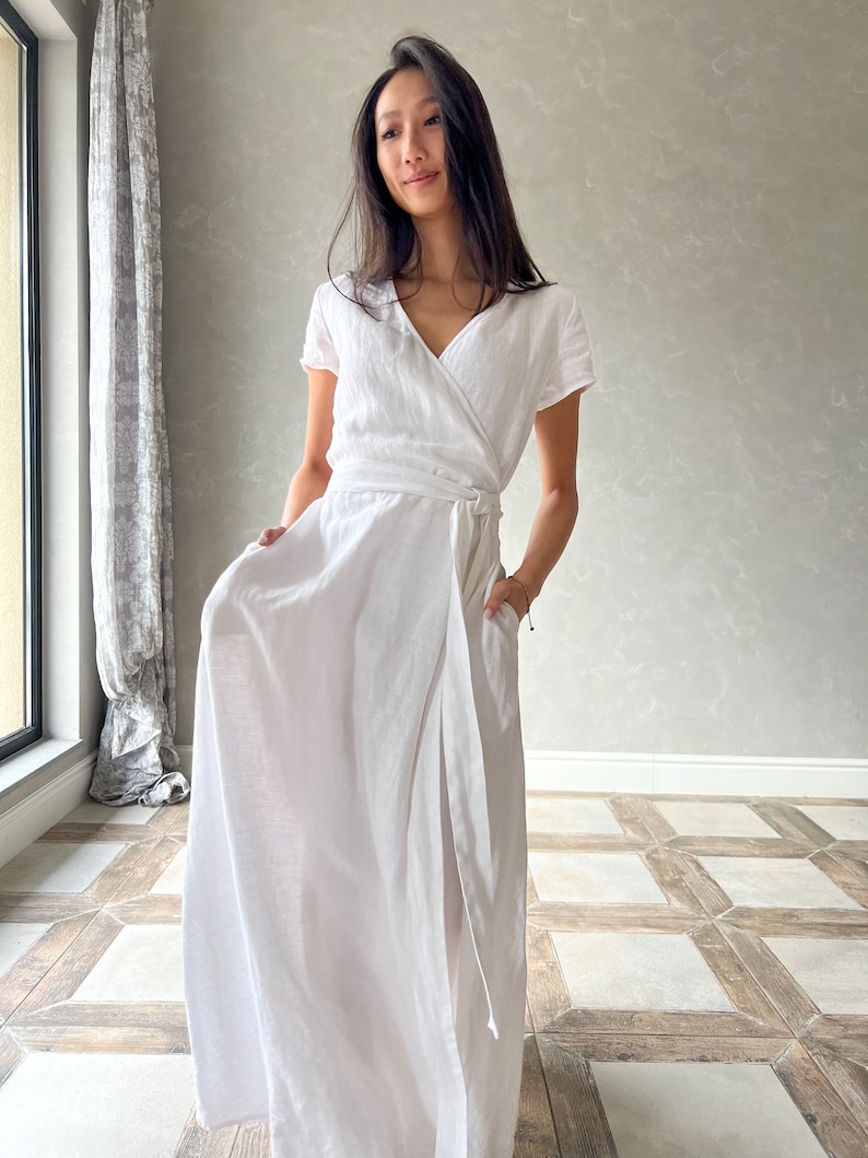 Robe de mariée bohème en lin portefeuille VALENTINA