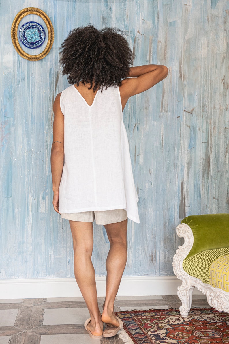 Linen Tunic Top JULIET / Summer Tunic / Linen Tank Top / Plus Size Linen Tunic Women / Minimalist White Linen Top / Sleeveless Tunic Top image 5