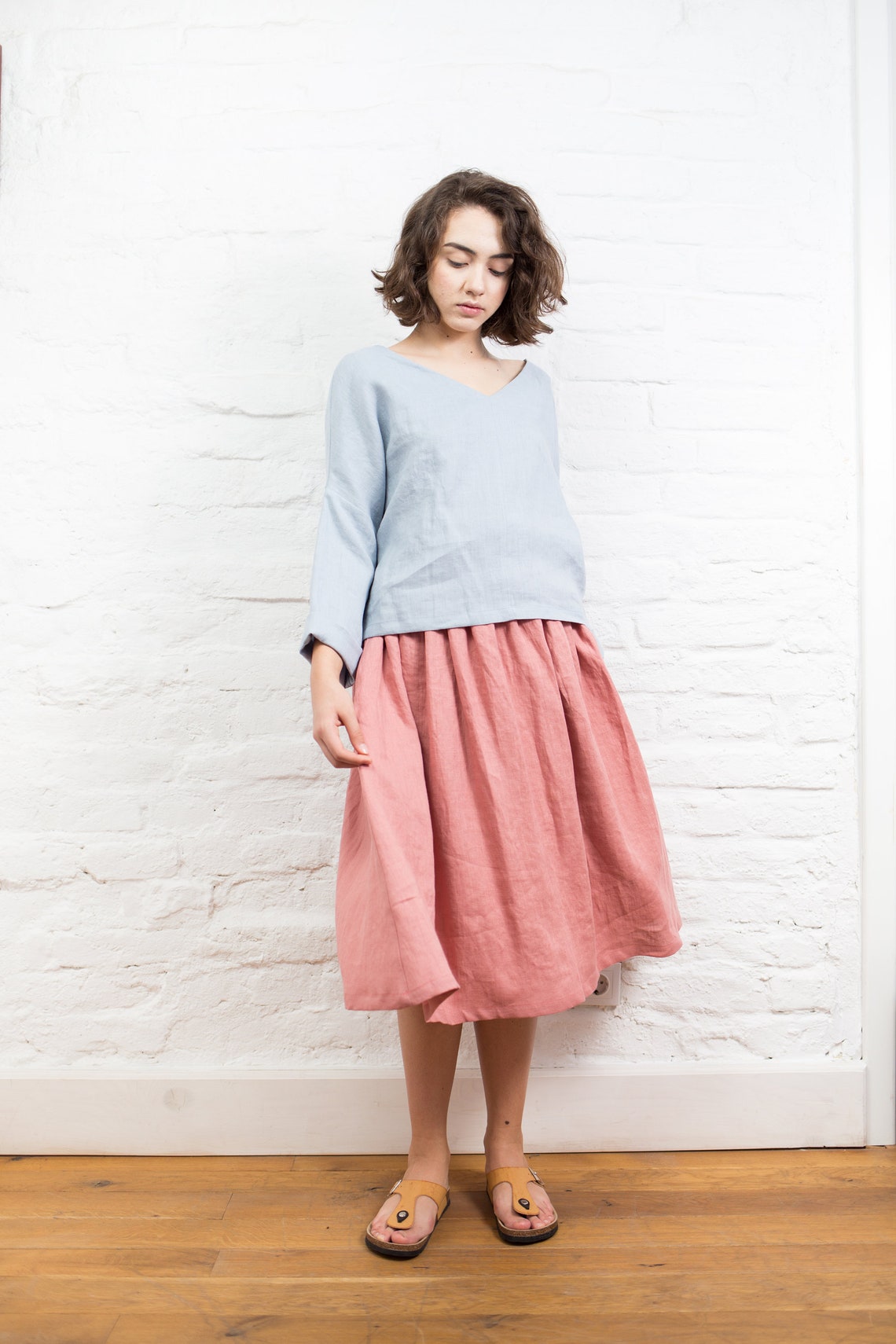 Linen Skirt With Pockets AURORA. Ruffled Skirt Long Linen Etsy