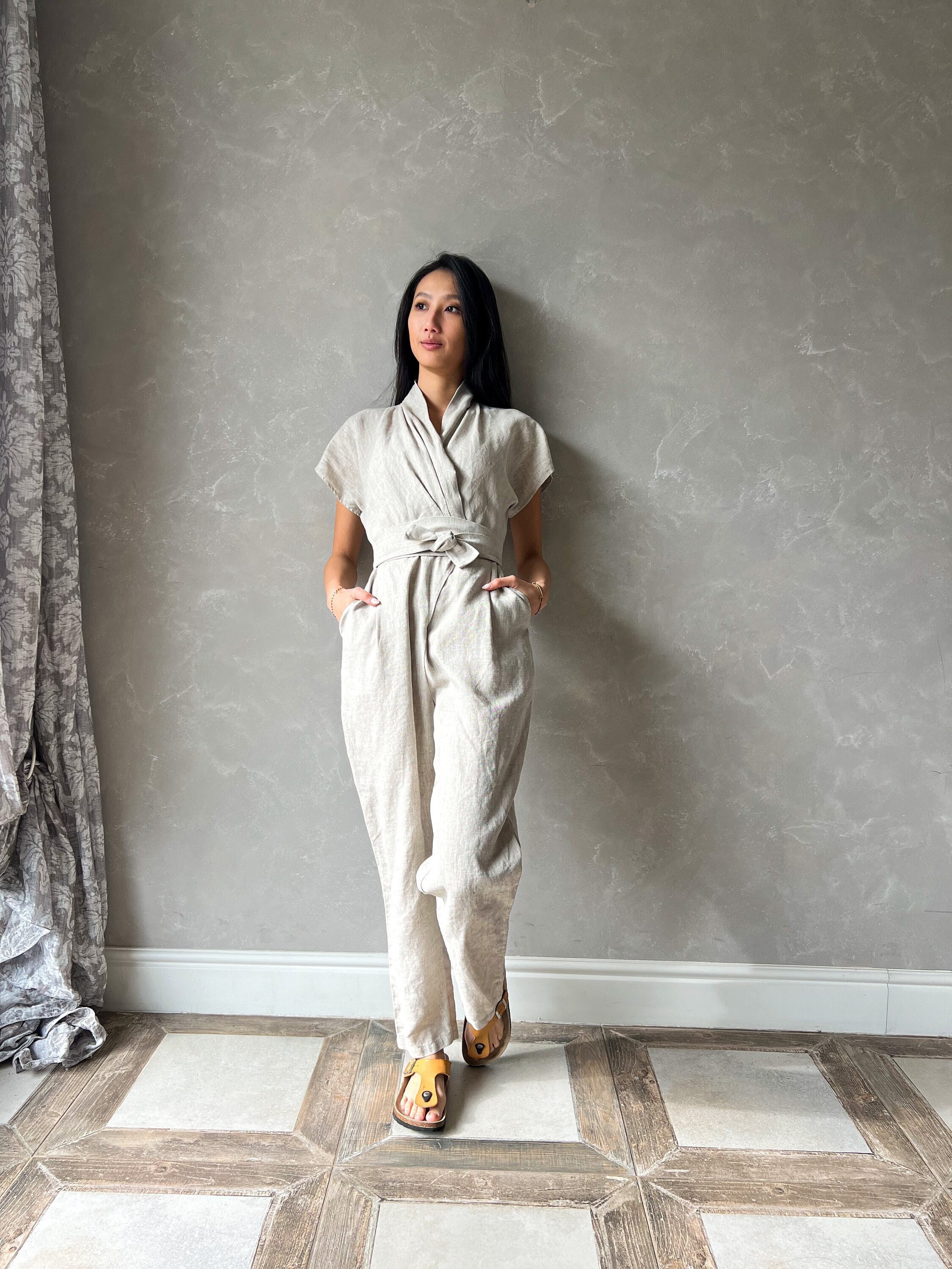 Linen Jumpsuit Women, Wrap Japanese Jumpsuit, Linen Overalls