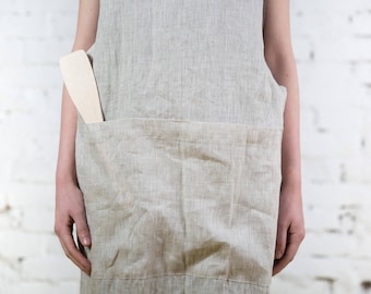 Japanese apron, long pinafore apron, linen pinafore apron, cross back apron, gift pinafore, pinafore apron, apron with pockets