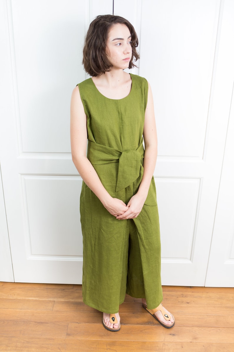 Linen jumpsuit women clothing GRETEL Wide leg pants women linen clothing Loose fitting linen apparel