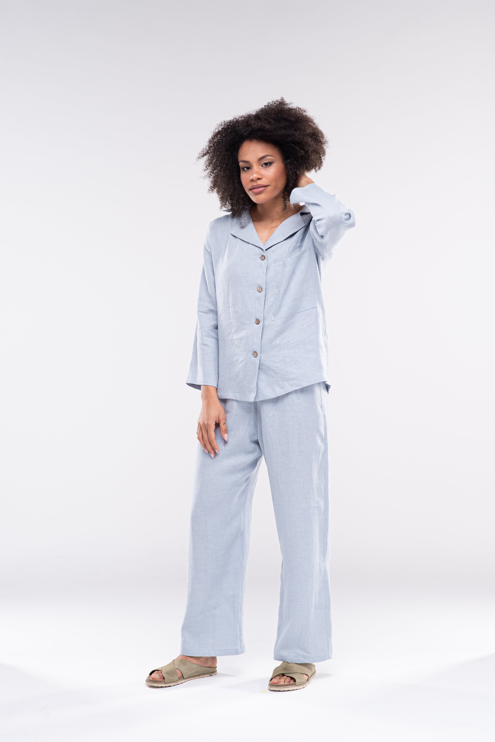 Linen Pajama Set Women / Linen Sleepwear / Blue Gray Linen Etsy