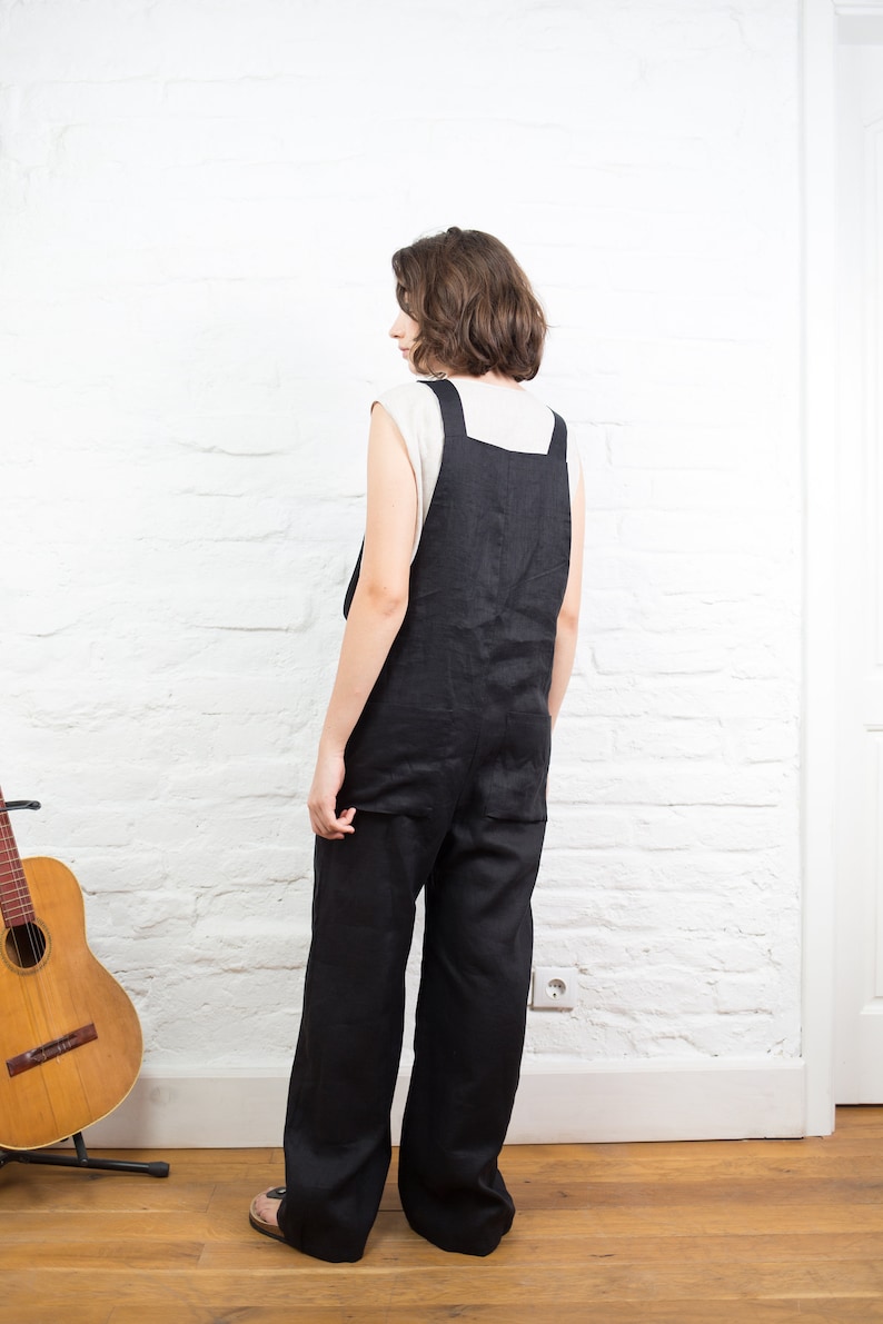 KAIA Black Linen Jumpsuit With Pockets . Harem Jumpsuit Linen Etsy