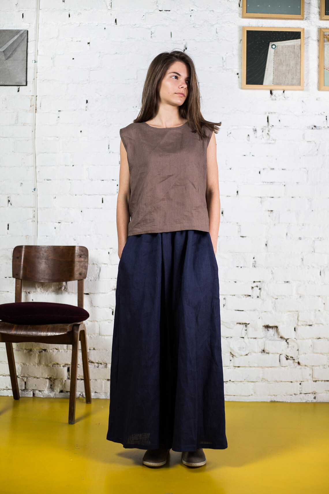 Wide Leg Linen Pants Plus Size Clothing ELISE / Linen Palazzo Etsy UK