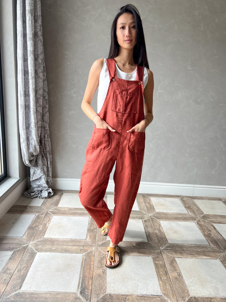 Linen Jumpsuit Women, Linen Dungarees Women, Plus Size Linen Jumpsuit, Harem Linen Overalls JUNE, Womens Jumpsuit image 5