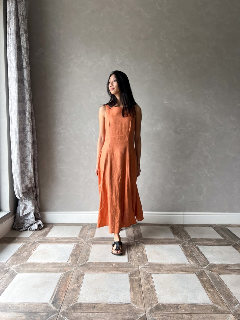 MATILDA DRESS - Orange Linen main image 1