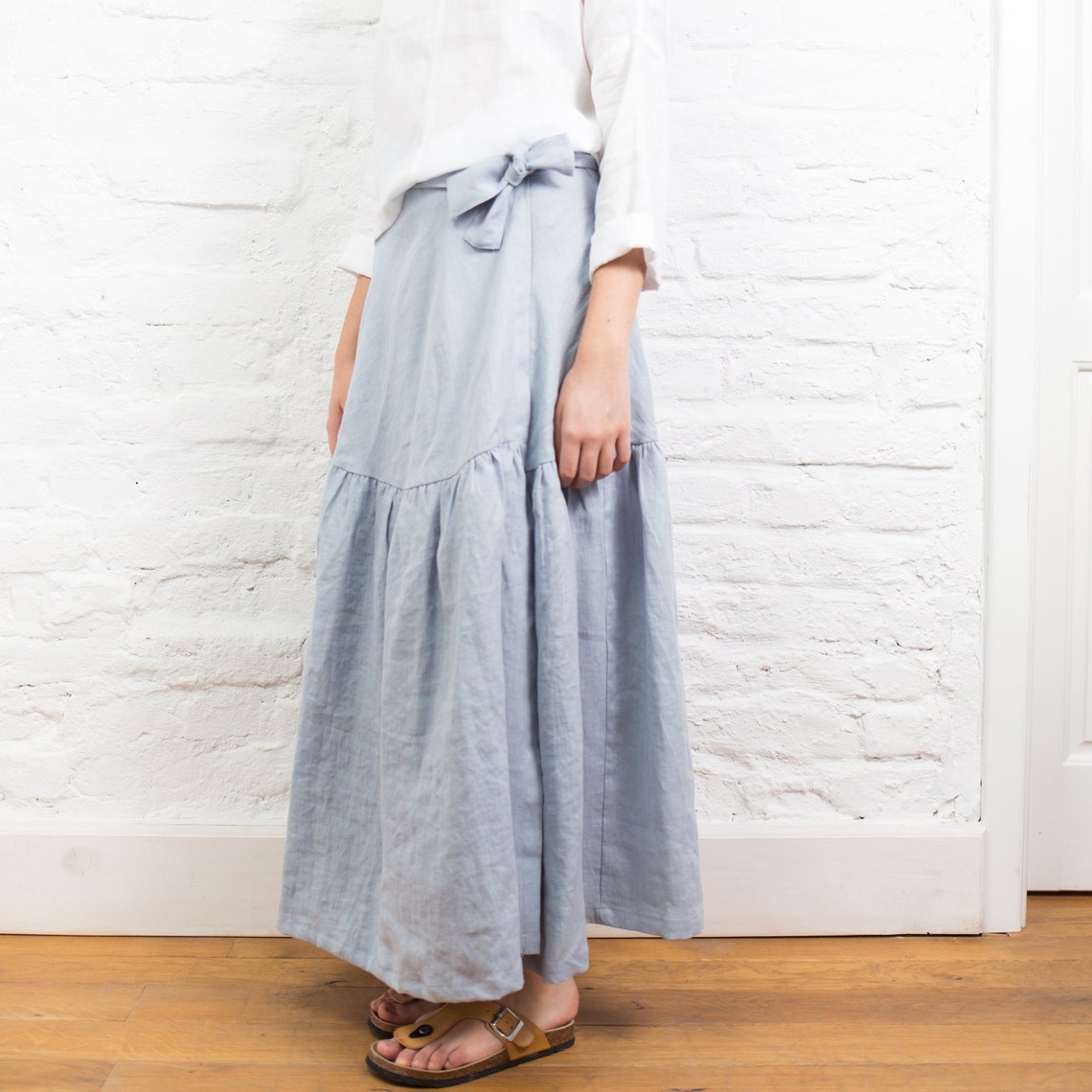Linen wrap skirt MELODY long linen skirt ruffled skirt long | Etsy