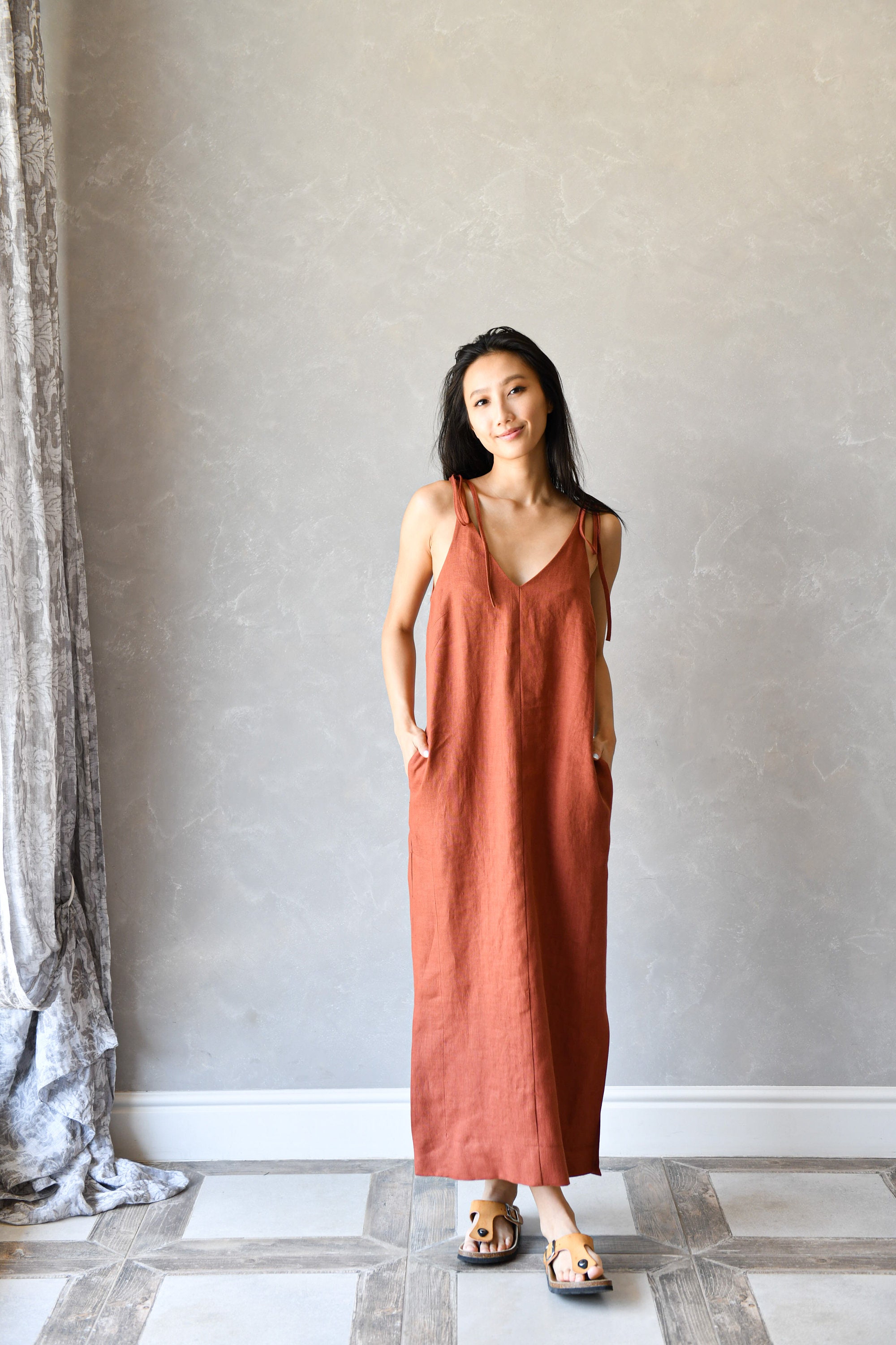 Linen Slip Dress Linen Sundress Long Linen Dress Romantic - Etsy 日本