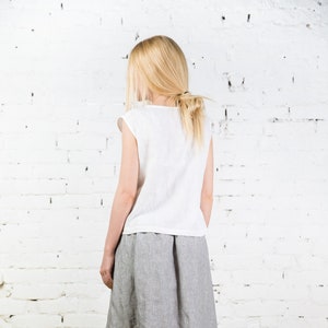 White crop top linen tee LISA / White linen top boho linen tunic / Linen sleeveless top blouse image 3