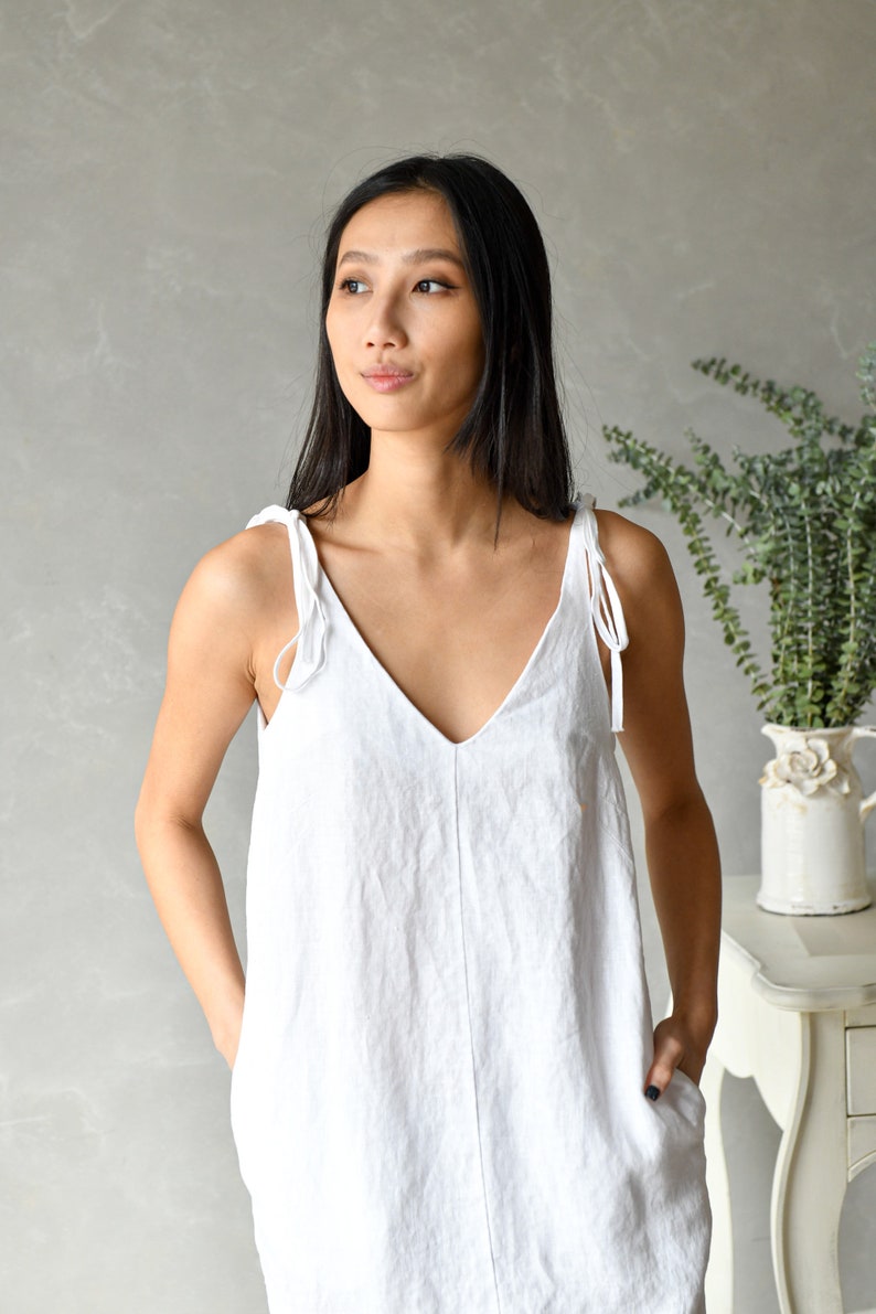Linen White Slip Dress Spaghetti Strap Dress Sleeveless Etsy