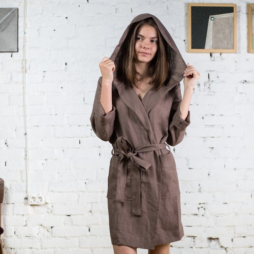 hooded linen robe