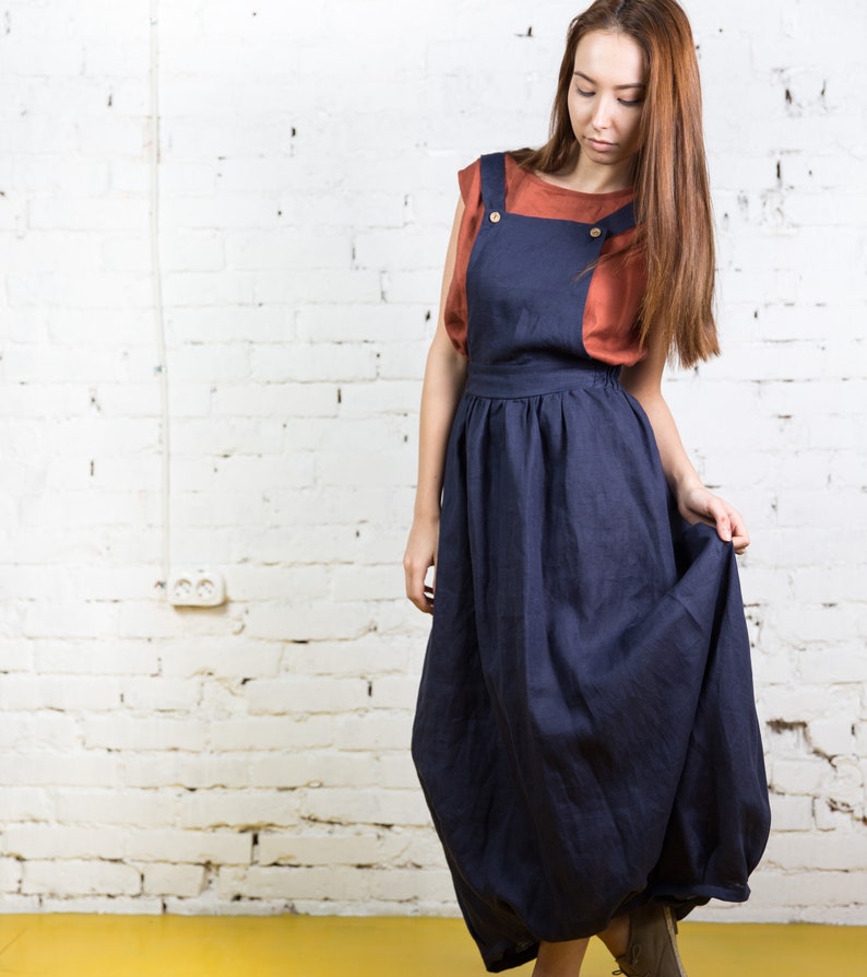 dark blue pinafore dress