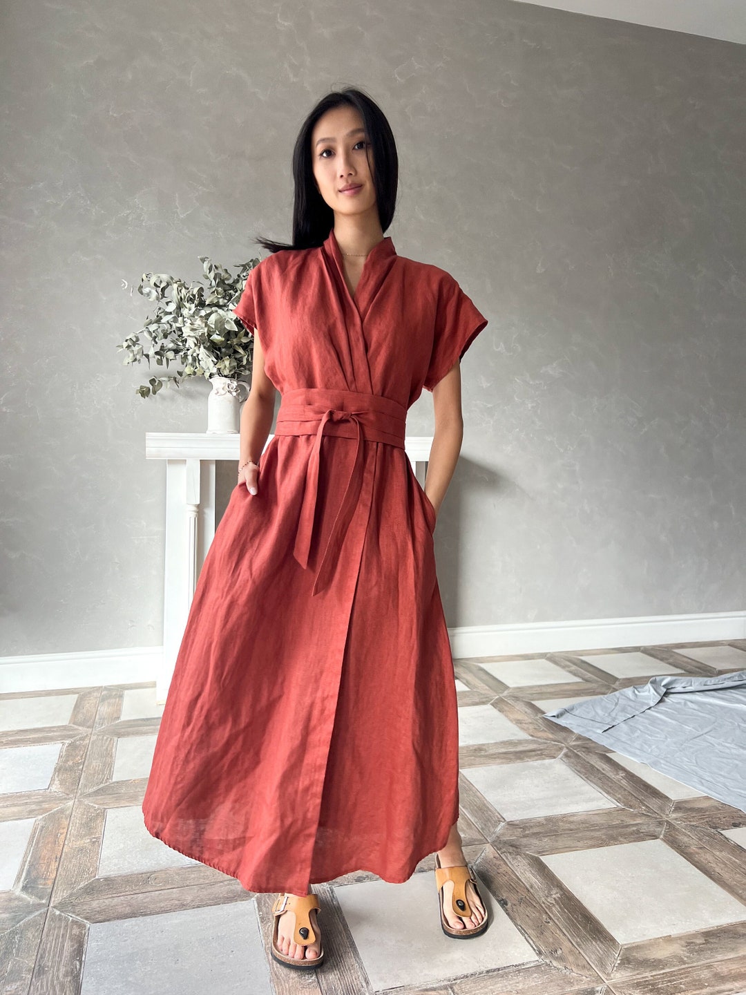 chinese dress ladies Maxi linen dress AGRA in White