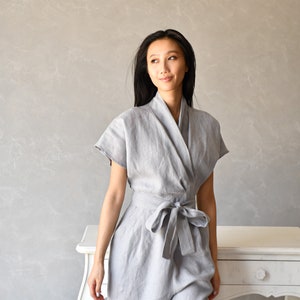 Linen Jumpsuit Women, Linen Overalls Women, Wrap Japanese Jumpsuit ELOISE, Linen Clothing Women image 3