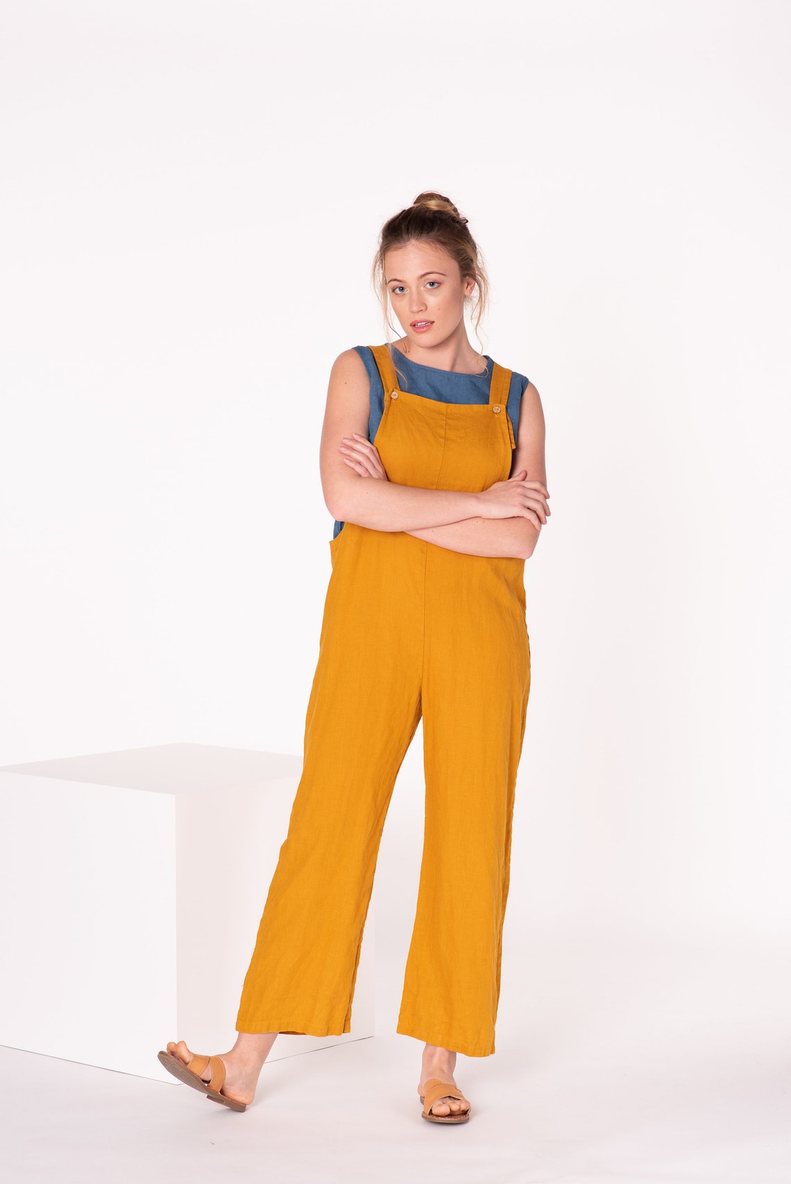 Linen Jumpsuit Dungarees KAIA Linen Romper Linen Overalls Etsy