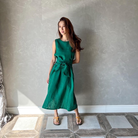 Linen Wrap Dress, Linen Multiway Dress, Summer Dress With Belt, Linen  Convertible Dress, Green Dress With Ties, Linen Midi Dress DAPHNE - Etsy