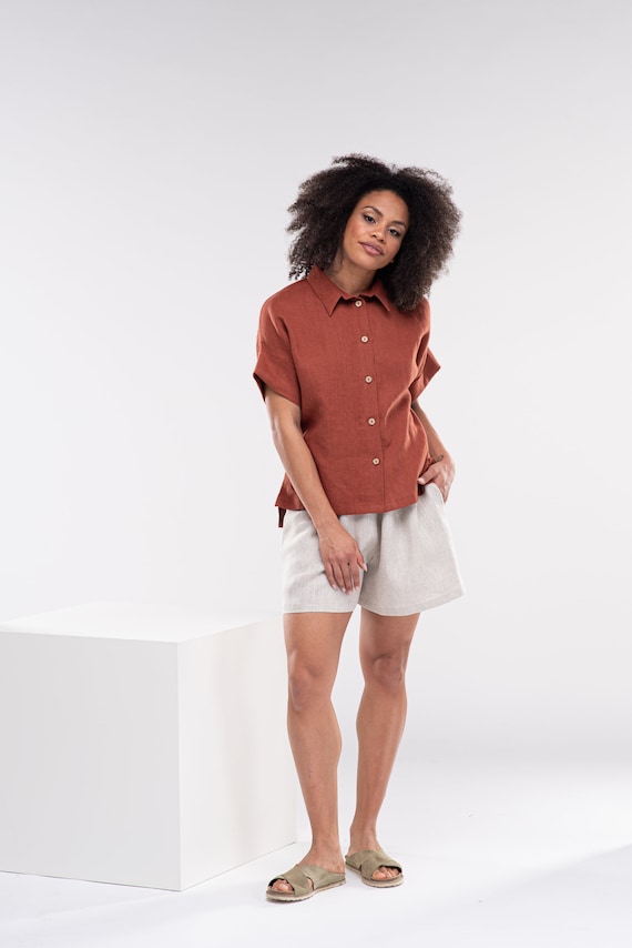 Linen Shirt LILY / Linen Tunics for Women / Linen Collared Shirt 