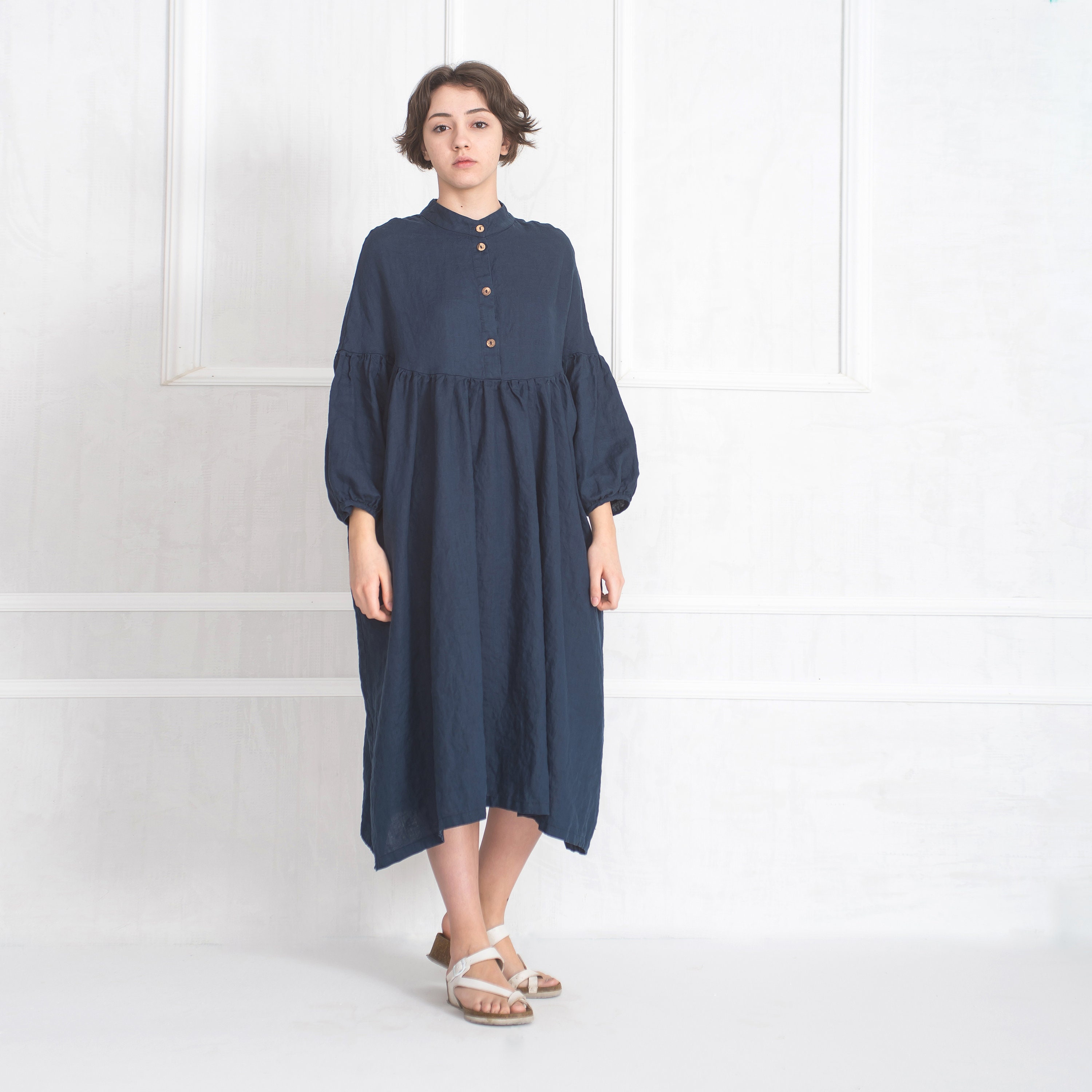 Blue Linen Dress Maxi Linen Dress Medieval Linen Dress | Etsy