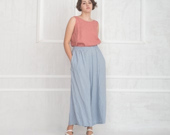 Leinen Culottes ELISE / Leinen Hose mit weitem Bein / Leinen Palazzo Hose / Hose mit hoher Taille