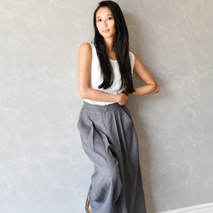 Wide Leg Palazzo Pants, Linen Trousers Women, Linen Summer Pants PORTIA, Plus Size Harem Pants, Japanese Linen Clothing image 5