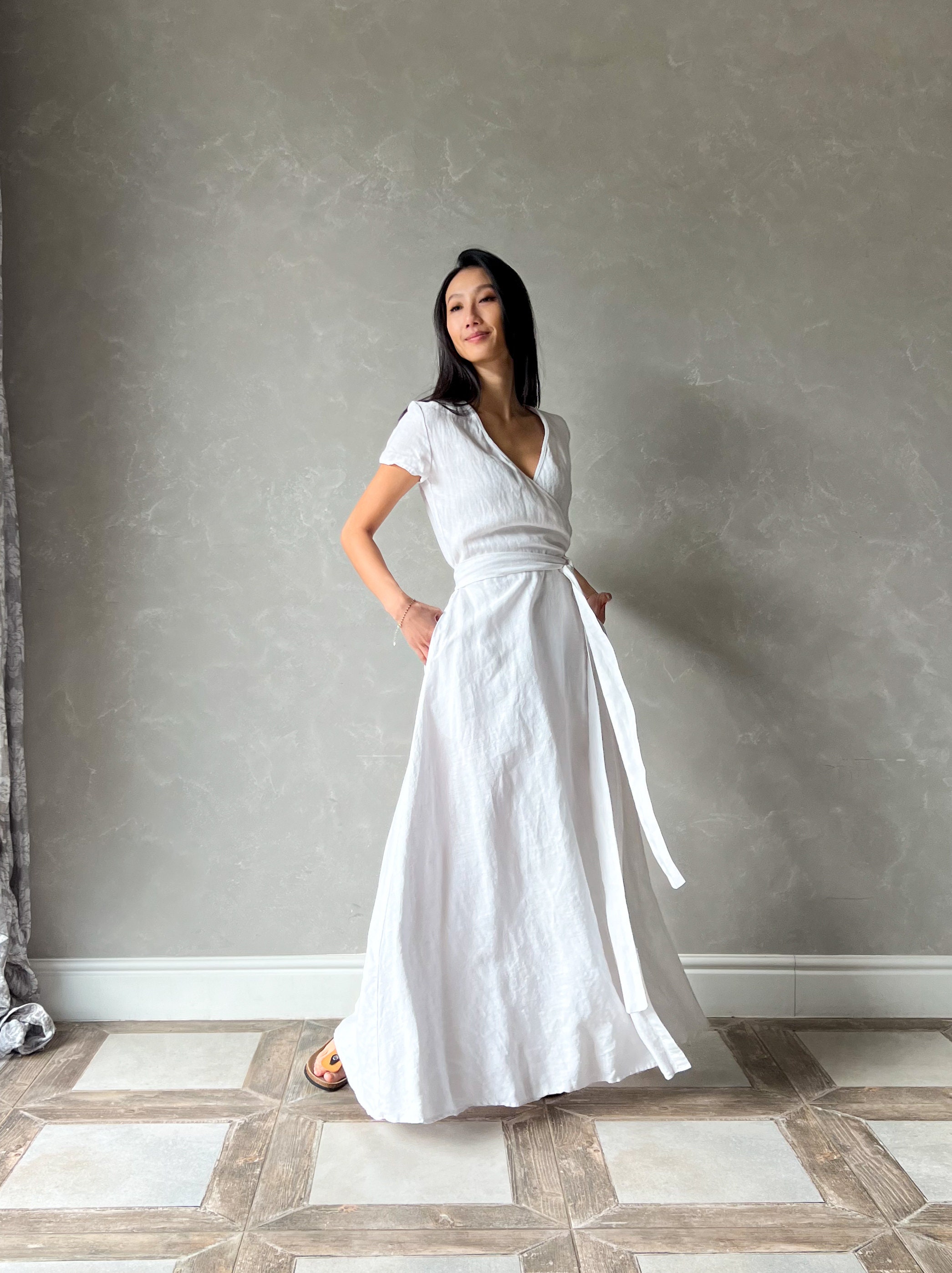 Linen Beach Wedding Dress, White Linen Wrap Dress, Handmade Sustainable Clothing - VALENTINA - Etsy Linen Beach Wedding Dress, White Linen Wrap Dress, Handmade Sustainable Clothing - VALENTINA - Etsy