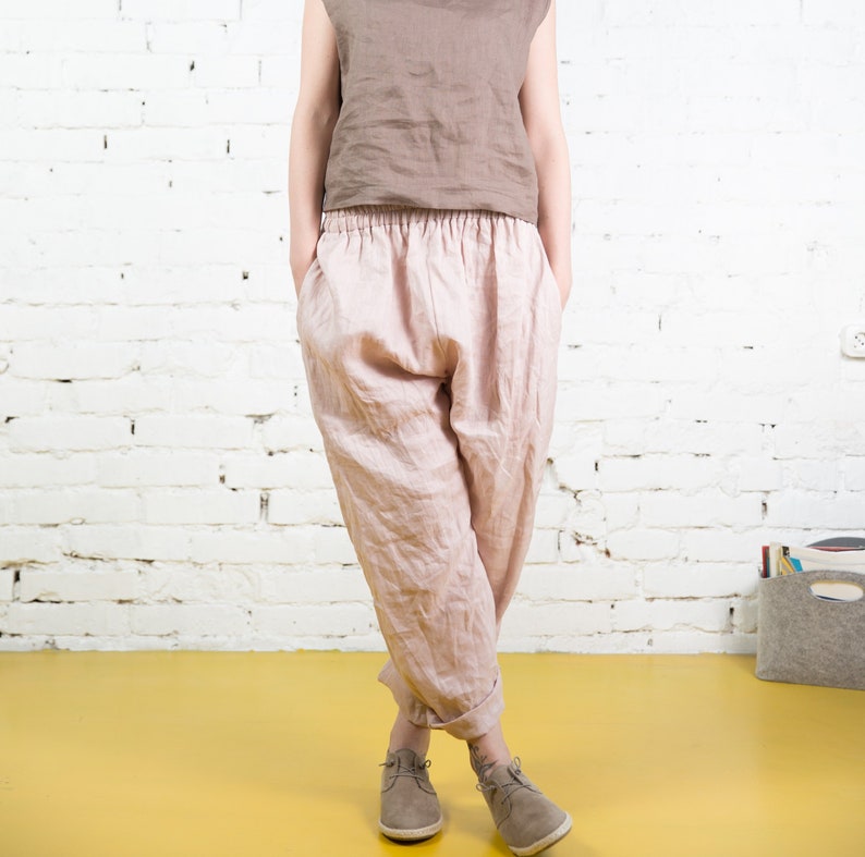 Linen cropped pants women Women clothes linen beach pants Linen hippie trousers womens pants