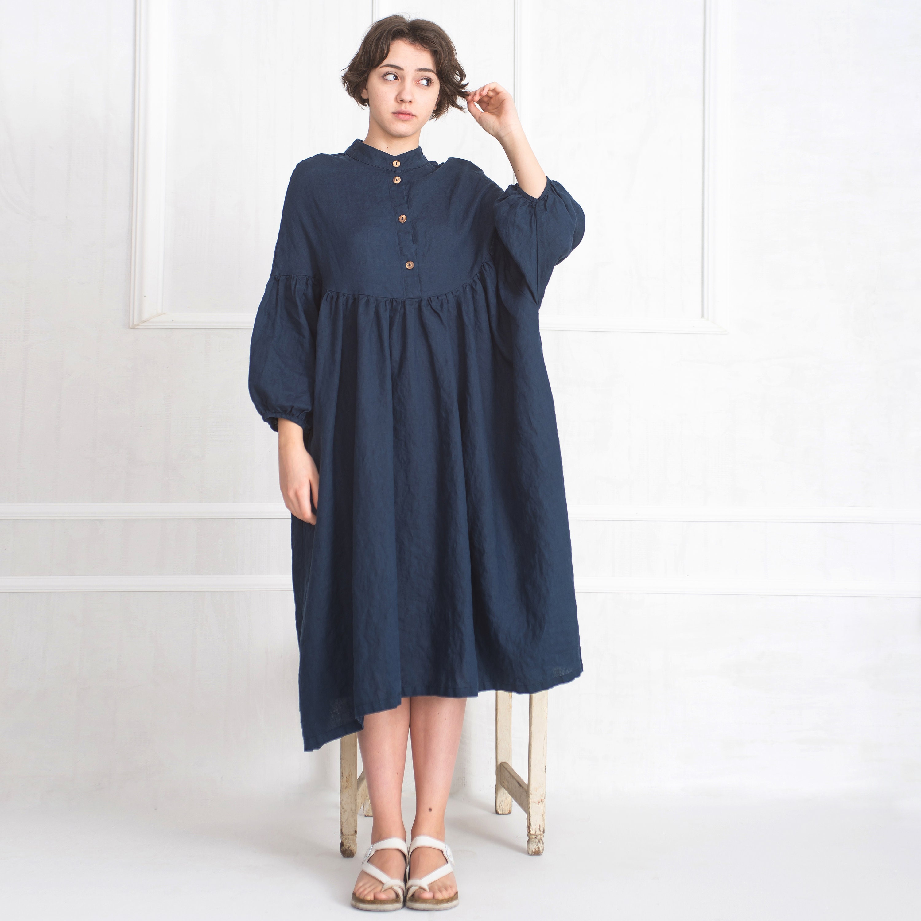 Blue Linen Dress Maxi Linen Dress Medieval Linen Dress | Etsy