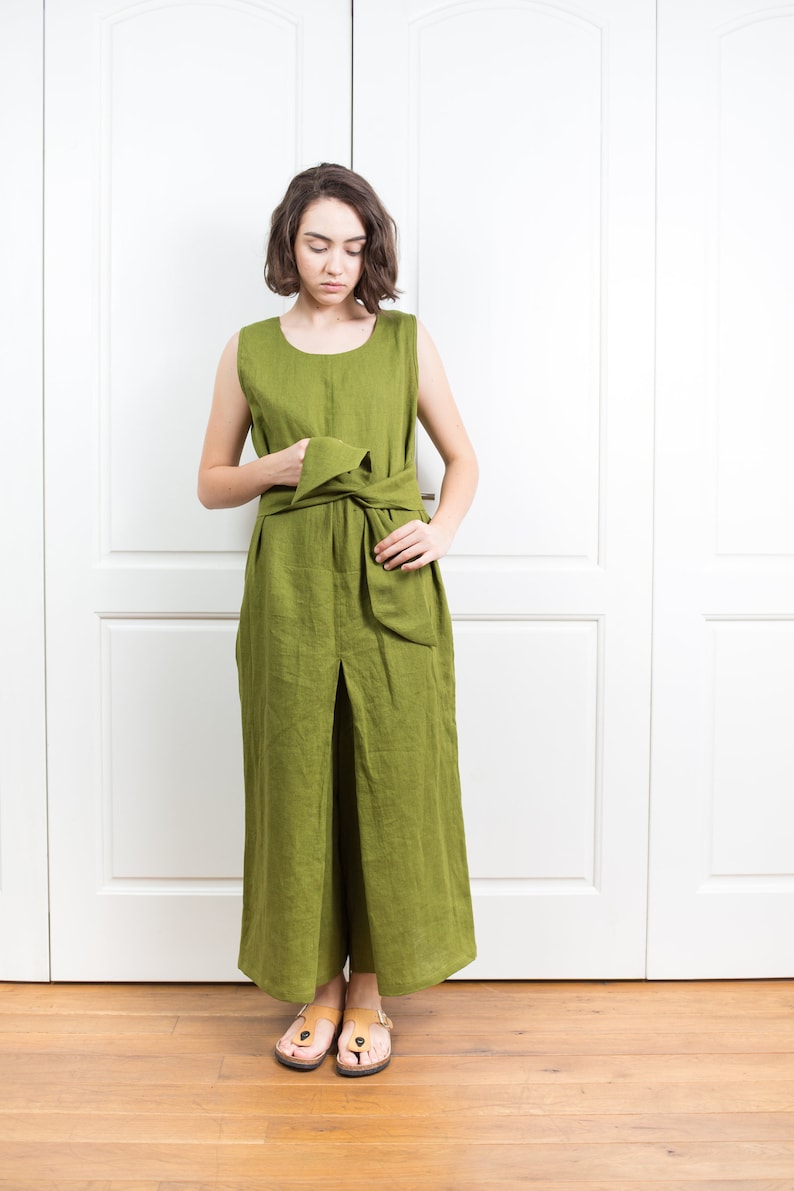 Linen jumpsuit women clothing GRETEL Wide leg pants women linen clothing Loose fitting linen apparel