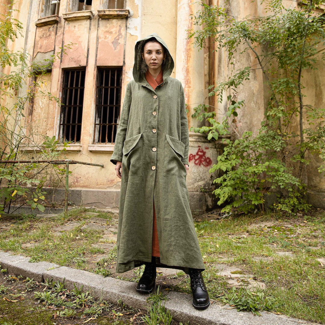 Linen Cloak With Hood, Linen Hooded Cape, Linen Cardigan Coat