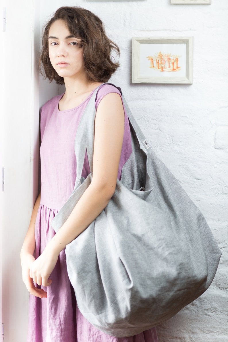 Linen tote bag sac cabas tote bag canvas boho bag shoulder bag LT0005