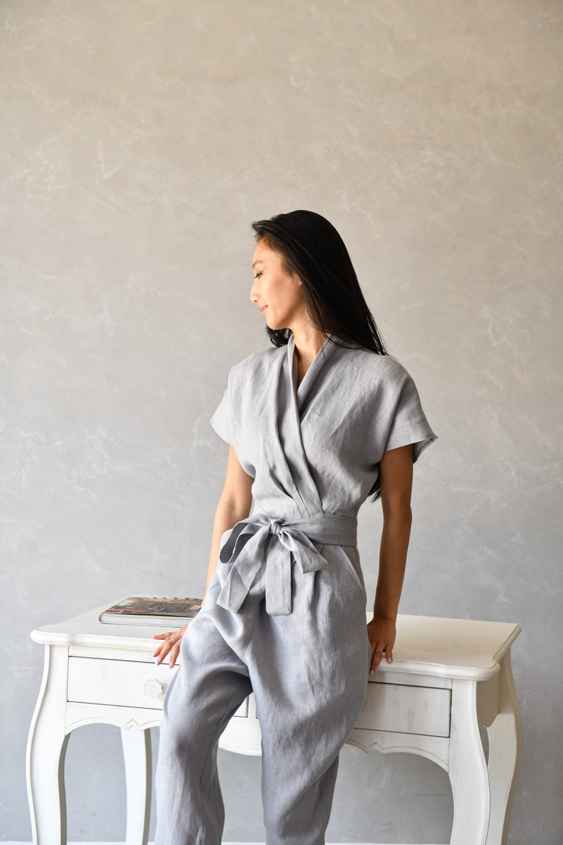 Linen Jumpsuit Women, Linen Overalls Women, Wrap Japanese Jumpsuit ELOISE, Linen Clothing Women image 1