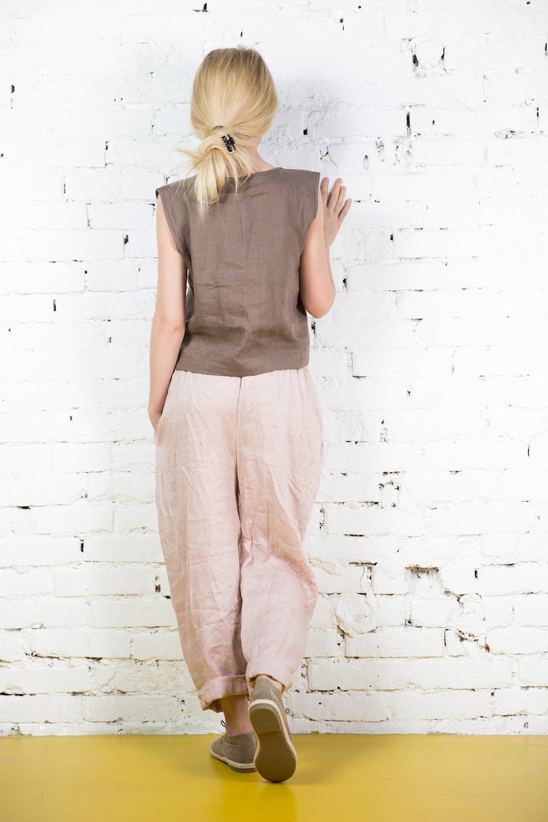 Linen cropped pants women Women clothes linen beach pants Linen hippie trousers womens pants