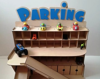 Wooden toy garage, Toy car storage for toy cars, 3-5 year old toddler boy gift, Toy Garage for Toddler