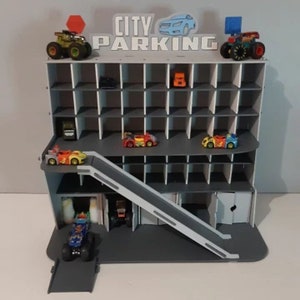 Wooden Toy Car Garage with Ramps, Doors, Gates for Toddler Boy 3 4 5 years old