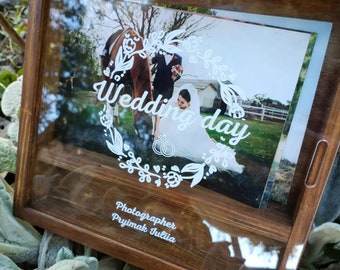 Personalisierte Geschenkbox aus Holz für Ihre Bilder mit transparentem Deckel, Fotoverpackungsbox aus graviertem Holz für USB-Stick, 4x6, 10x15 für Hochzeit